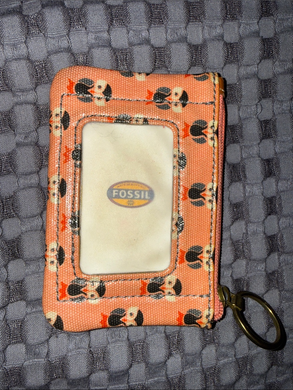 Fossil Peach Owl Patterned ID Card Holder with Keyring